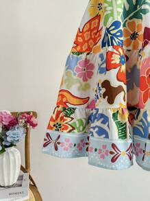 Dreamara Plus Size Women Floral Print Tie Strap Casual Dress, Vacation Or Back To School Outfit, Fall Clothing - Multicolor - View 3