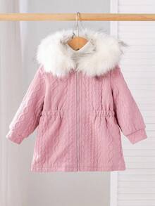SHEIN Baby Girl Casual Fleece Hooded Jacket With Faux Fur Collar, Autumn & Winter Fall - Pink - View 6
