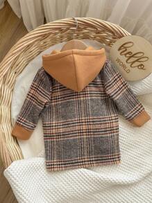 SHEIN Newborn Baby Girls' Cute Versatile Plaid Hooded Jacket, Autumn/Winter Baby Boy Fall Clothes Baby Boys Fall Clothes Baby Girl Fall Clothes Jackets Brown Vintage Baby Boy Clothes Baby Boy Spring Jacket - Grey - View 2