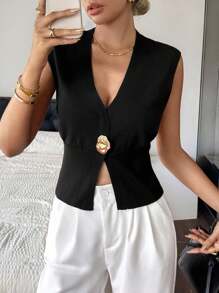 Siren Gaze Áo len không tay cho nữ, hàng mới về cho mùa thu - màu đen - Xem 1