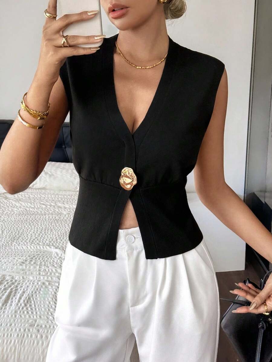 Siren Gaze Áo len không tay cho nữ, hàng mới về cho mùa thu - màu đen - Xem 1