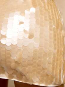 SHEIN BAE Váy mini bodycon cạp trễ đính sequin và vỏ sò màu mơ, váy sequin vỏ sò, váy đi biển, váy mini mùa hè thanh lịch, lễ hội âm nhạc, tiệc tùng - Màu be - Xem 9