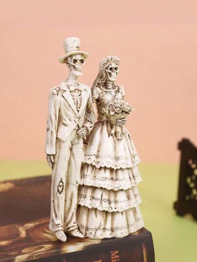 Goth 1PC Skull Couple Resin Ornament Holiday Gift Skeleton Couple Home Desktop Porch Garden Decoration,Home Decor