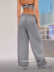 GLOWMODE Quần bó Studio Flow có túi dệt, cạp chun, có thể điều chỉnh độ mở ống quần, phản quang, rộng thùng thình, quá khổ, khiêu vũ, yoga, pilates, barre, trang phục thường ngày hàng ngày của Studio - Xám - Xem 4