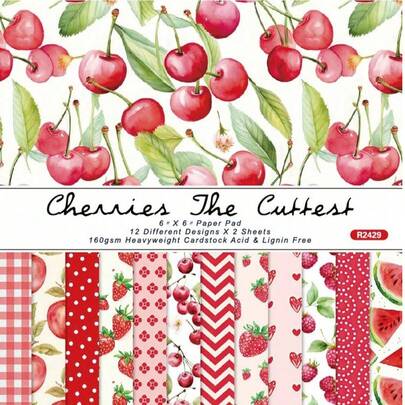 SHEIN 24 vellen 6"x6" kersen scrapbookpapier scrapbookpapier patroonpapier pakket DIY knutselachtergrondpapier 1-pack terug naar school