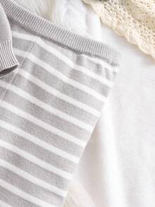 SHEIN 可爱大象图案针织毛衣和裤子套装，长袖圆领套头衫和裤子，可作为外套或打底衫 - 灰色 - 查看 6