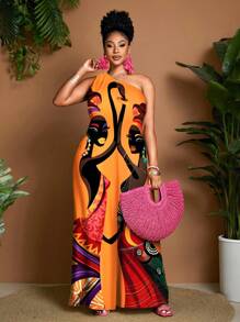 Maweii Mono holgado sin mangas con estampado gráfico para mujer de talla grande, estilo de moda casual de chica sexy