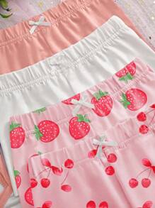 8 件套青少年女孩新款白色红色樱桃印花上衣、粉色红色草莓印花上衣、纯色短裤、1 套粉色上衣和草莓印花短裤、1 套白色上衣和整个草莓印花，均配有可调节肩带，衣服和短裤上有蝴蝶结装饰，柔软面料，返校时尚