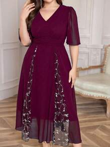 Modelyn Đầm Maxi Dự Tiệc Cổ Chữ V Thanh Lịch Cỡ Lớn Có Viền Xếp Ly Cho Nữ Trang Phục Dài Dạ Hội - Đỏ - Xem 3