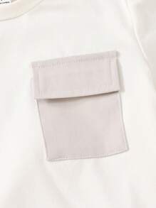 SHEIN Genkimix Kids 2pcs/Set Young Boy Contrast Color Cargo Pocket Short Sleeve T-Shirt And Shorts Casual Outfit - Grey - View 4