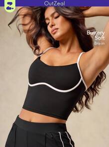 OutZeal Sweat Wicking Crossover Strap Color-Blocked Design Removable Pads Sport Bra Low Impact Yoga Casual - Black - View 1