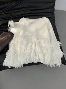 Firerie 秋冬大码女式三层流苏套头毛衣