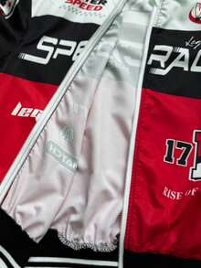 SHEIN Tween Girls' Fashion Street Style Loose Fit Black White Red Color Block Letter Print Jacket Autumn Clothing Fall Winter