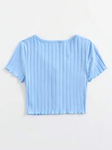 SHEIN EZwear Button Up Rib-knit Crop Top