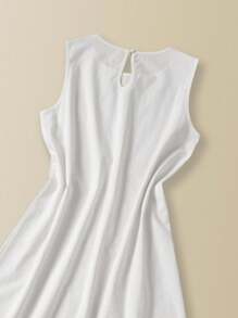 EMERY ROSE Vestido de verano sin mangas de algodón informal con cuello redondo y corte evasé en color blanco