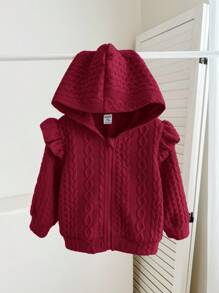 Babygirl 可爱休闲百搭纯色连帽长袖夹克 秋冬款 - 酒紅色 - 查看 9