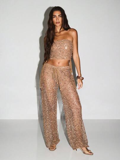 Bandeau Court Pantalon Palazzo Shein MISSGUIDED Stripe