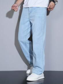 Manfinity Homme 大码男士经典百搭简约休闲第五代水洗牛仔直筒牛仔裤，四季皆宜 - 淺色水洗藍 - 查看 8