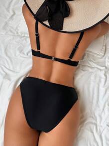 Swim Chiccia Bikini donna con imbottitura push-up e ferretto, di colore unito, con bretelle regolabili, costume da bagno casual di moda