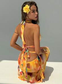 Aloruh Vestido de verano para mujer con espalda cruzada y calada, ajustado y sin espalda para vacaciones