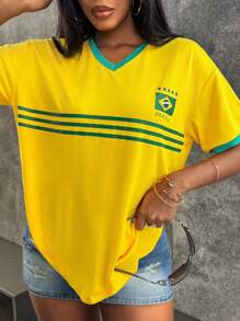 INAWLY Women Brazilian Print Short Sleeve Casual T-Shirt, Summer Graphic Tees Women Tops - Multicolor - View 4