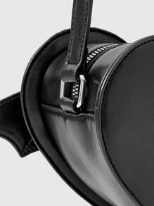 ROMWE Goth Geantă de umăr pentru femei, în formă de inimă, versatilă, drăguță, la modă - Negru - Vizualizare 5