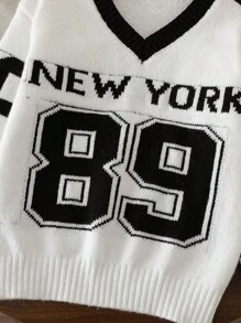 Sparklyn Tween Girl V-Neck Long Sleeve Casual Sweater With Numeric Star Pattern New York Sweater Fall Winter - White - View 5