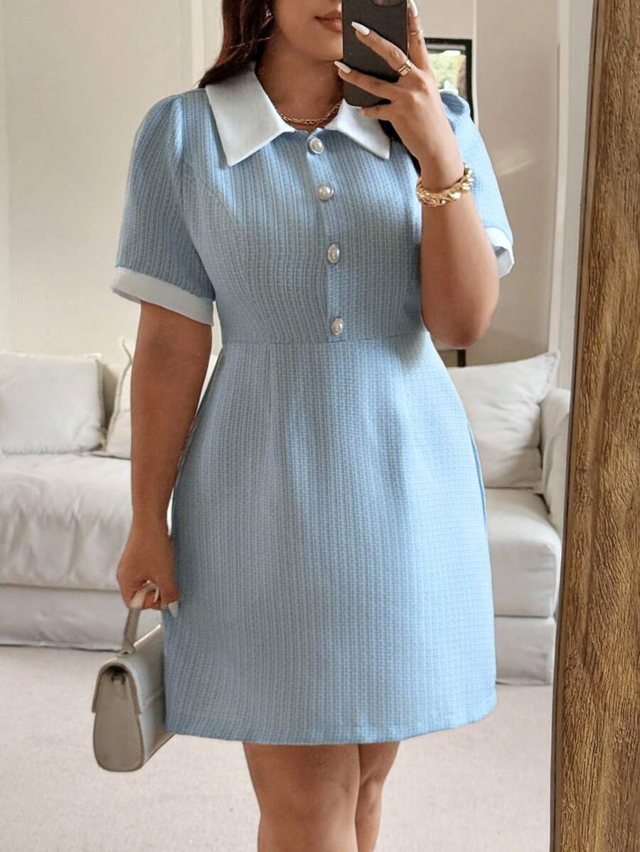 Vionelle 大码女式优雅休闲法式短袖连衣裙，夏季