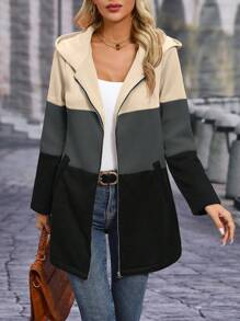 EMERY ROSE Chaqueta regular con capucha y bloques de color para mujer - Multicolor - Ver 3