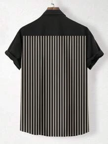 Manfinity Homme Camisa de manga corta, casual, de hombre, con rayas raglan, patchwork y hombros caídos, en unicolor, estilo maduro, para el verano