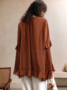 Arave Women's Autumn Loose Collar Button-Down Ruffled Shirt Elegant Ruffled Chiffon Long-Sleeved Top, Retro Decadent Style Women's Shirt  Holiday Dress Vacation Outfits Woman Western Wear Women Hawaii Outfits Women Fall Cloth For Women