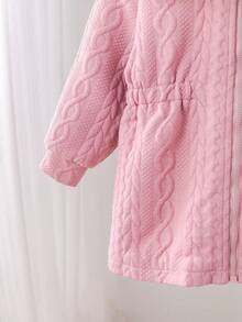 SHEIN Baby Girl Casual Fleece Hooded Jacket With Faux Fur Collar, Autumn & Winter Fall - Pink - View 5