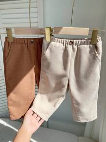 SHEIN 2pcs/Set Baby Boy/Girl Casual Solid Color Simple Corduroy Elastic Waist Pants, All-Match Comfortable Trousers Multi-Pack Fall Winter - Multicolor - View 8
