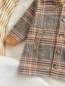 SHEIN Newborn Baby Girls' Cute Versatile Plaid Hooded Jacket, Autumn/Winter Baby Boy Fall Clothes Baby Boys Fall Clothes Baby Girl Fall Clothes Jackets Brown Vintage Baby Boy Clothes Baby Boy Spring Jacket - Grey - View 4