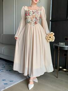 DAZY 女式宫廷风碎花拼布连衣裙，春夏