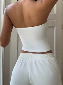 Aloruh 女士休闲粉色百合印花抹胸上衣，适合夏季、海滩、音乐节等场合，休闲舒适，是度假、春季海滩上衣的理想之选。 - 彩色 - 查看 3