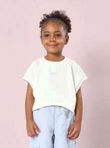 Bộ quần áo thun croptop trẻ em kèm quần túi hộp ống rộng thoải mái cho lễ hội mùa xuân dạo phố thường ngày - Màu xanh lam - Xem 3