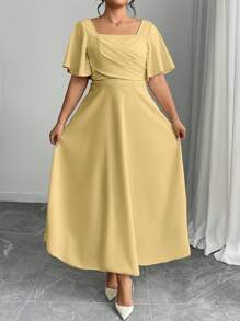 Modelyn Plus Size Red Short Sleeve A-Line Knit Dress - Yellow - View 5