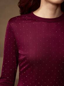 MOTF PREMIUM T-SHIRT À MANCHES LONGUES AVEC DÉTAILS DE STRASS - Rouge foncé - Voir 5