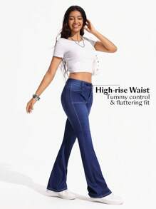 Flexra Distressed Slim Flare Leg Jeans - Dark Wash - View 3