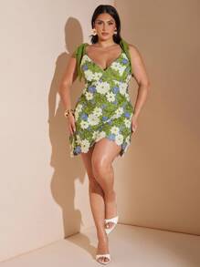 SHEIN BAE 大码女式可溶绿色短裙，波西米亚风格，春夏 - 綠色 - 查看 7