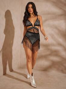 Hauture Slip sexy e alla moda con frange di paillettes a triangolo