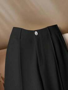 Franclia 大码女式白色休闲西装裤，松紧腰直筒口袋设计工作服长裤 - 黑色 - 查看 6