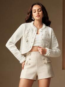 Anewsta High-End Ruffled Hem Knit Cardigan For Ladies