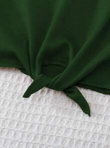 SHEIN 2 件装年轻女孩休闲无袖上衣和条纹短裤套装，带 3D 蝴蝶结设计 - 綠色 - 查看 4