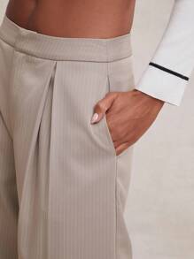 NYA SZN 女士高腰褶裥裤，夏季办公室日常商务休闲装，适合度假、春假、早午餐、海滩等场合。 - 卡其色 - 查看 5