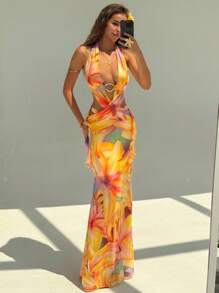 Aloruh Vestido de verano para mujer con espalda cruzada y calada, ajustado y sin espalda para vacaciones
