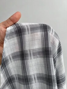 Elenzga 大码女式休闲长款单扣宽松格子夹克 - 彩色 - 查看 6