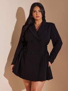 SHEIN BAE Plus Size Women Long Belted Suit Jacket, Black Elegant Blazer/ Plus Size Blazer Dress/ Blazer Dress Plus Size/ Plus Size Black Elegant Dress/Fall Clothes Plus Size/Back To School Clothes/Homecoming /Early Autumn/Winter Women Clothes/Long Sleeve Women Tops/Evening /Fall/Winter Clothes/Fall Wedding Guest Dress/Halloween/Christmas/Classy Elegant /Formal /Y2k/Party /Birthday /Going Out /Plus Size /Curve