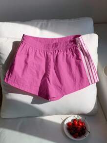 Comfortcana 夏季简约休闲玫红色侧织带女短裤 - 玫紅色 - 查看 3